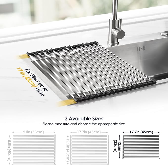 Tomorotec 17.7" x 12.5" Roll Up Dish Drying Rack Over Sink Drying Rack Sink - Image 4