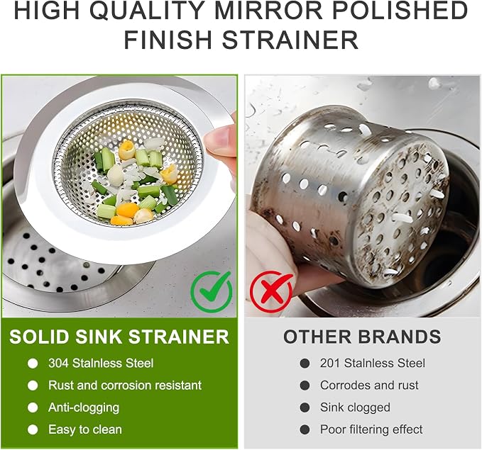 2pcs Heavy Duty Stainless Steel Slop Basket Filter Trap, 4.5" Top / 2.95" Mesh - Image 3
