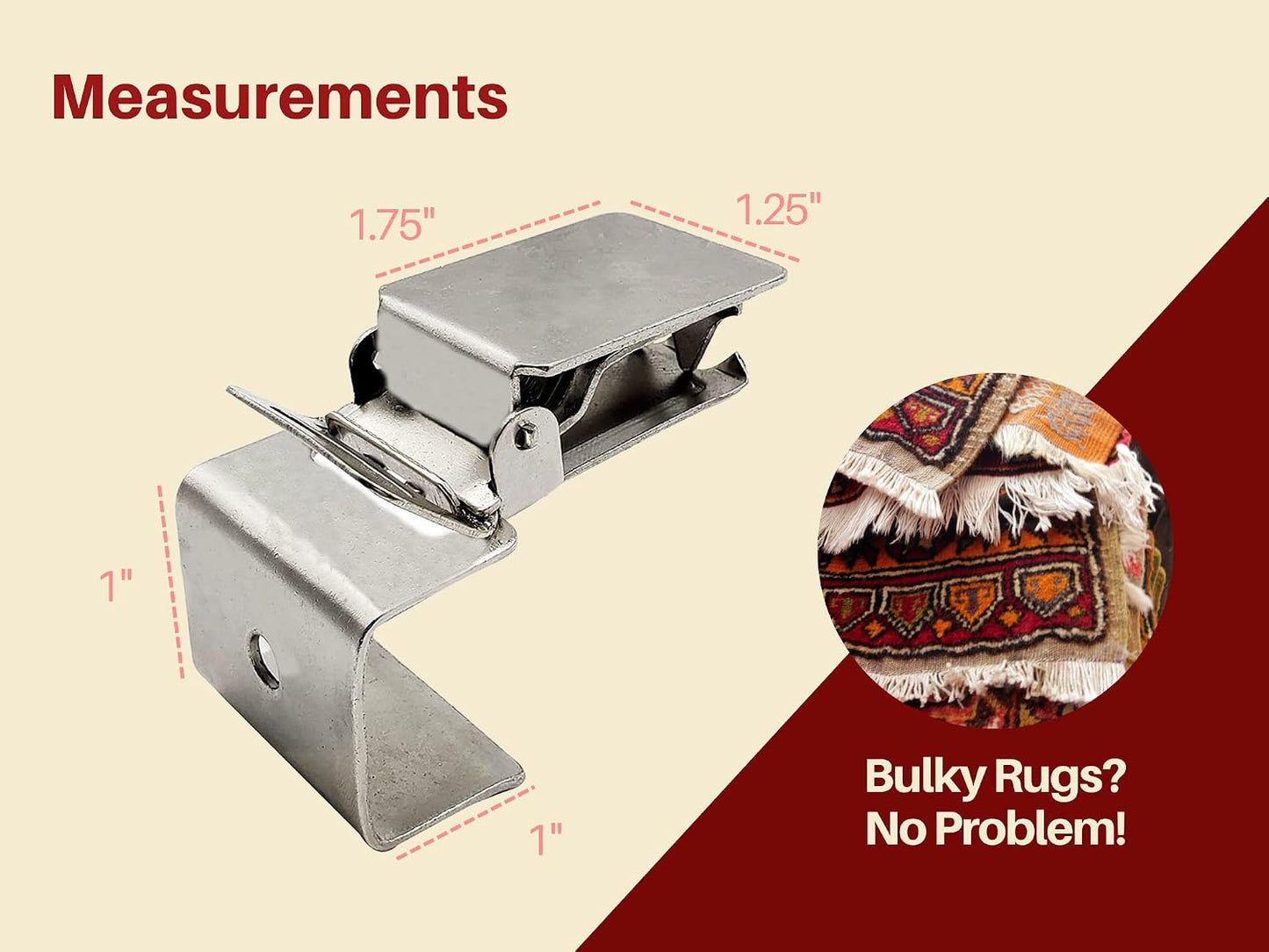 Rug Clips Heavy Duty – 100 Pack Rug Grippers with Alligator Jaw Grip for Hanging Large Rugs, Mats – with 1"x1" Base for Display Rack