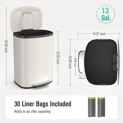13 Gallon Stainless Steel Foot Pedal Large Trash Can - Image 2
