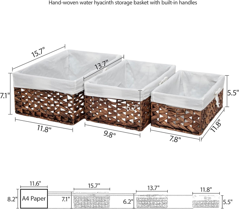 KINGWILLOW Wicker Basket Set of 3 with Removable Liner