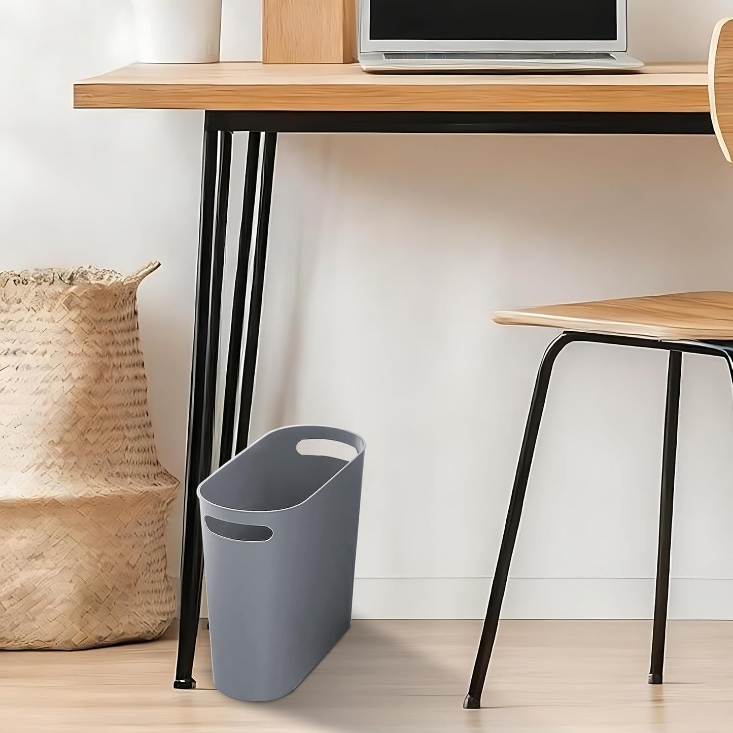 3 Pack Bathroom Trash Can, 3.2 Gallon Slim Waste Basket, Plastic Bathroom Wastebasket Slim Garbage Can for Narrow Spaces Bathroom Bedroom Kitchen Office at Home, Grey