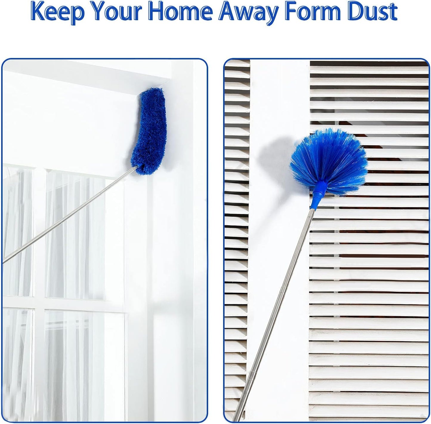 ZZ LAZYCOTTAGE Duster, Microfiber Dusters with 2 Handle Sets, Durable 15-98.1 Inches Long Telescopic Rod, Washable, Feather Dusters for Cleaning Cobweb and Ceilings Fans, 5 Pack (Blue)