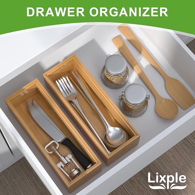 Bamboo Drawer Organizer – Set of 2 Stackable Storage Boxes, 8.3" x 2.3" x 1.77" - Image 3