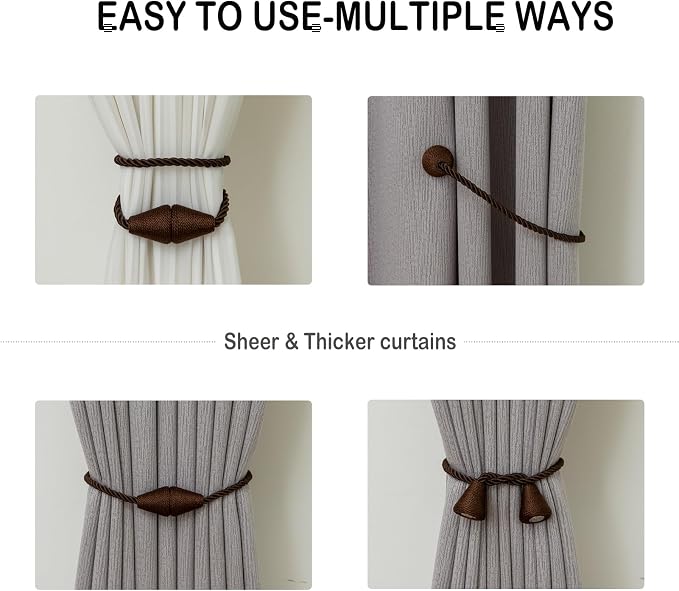 Magnetic Curtain Tiebacks 4 Pack Outdoor Rope Curtain Tie Backs Decorative - Image 5