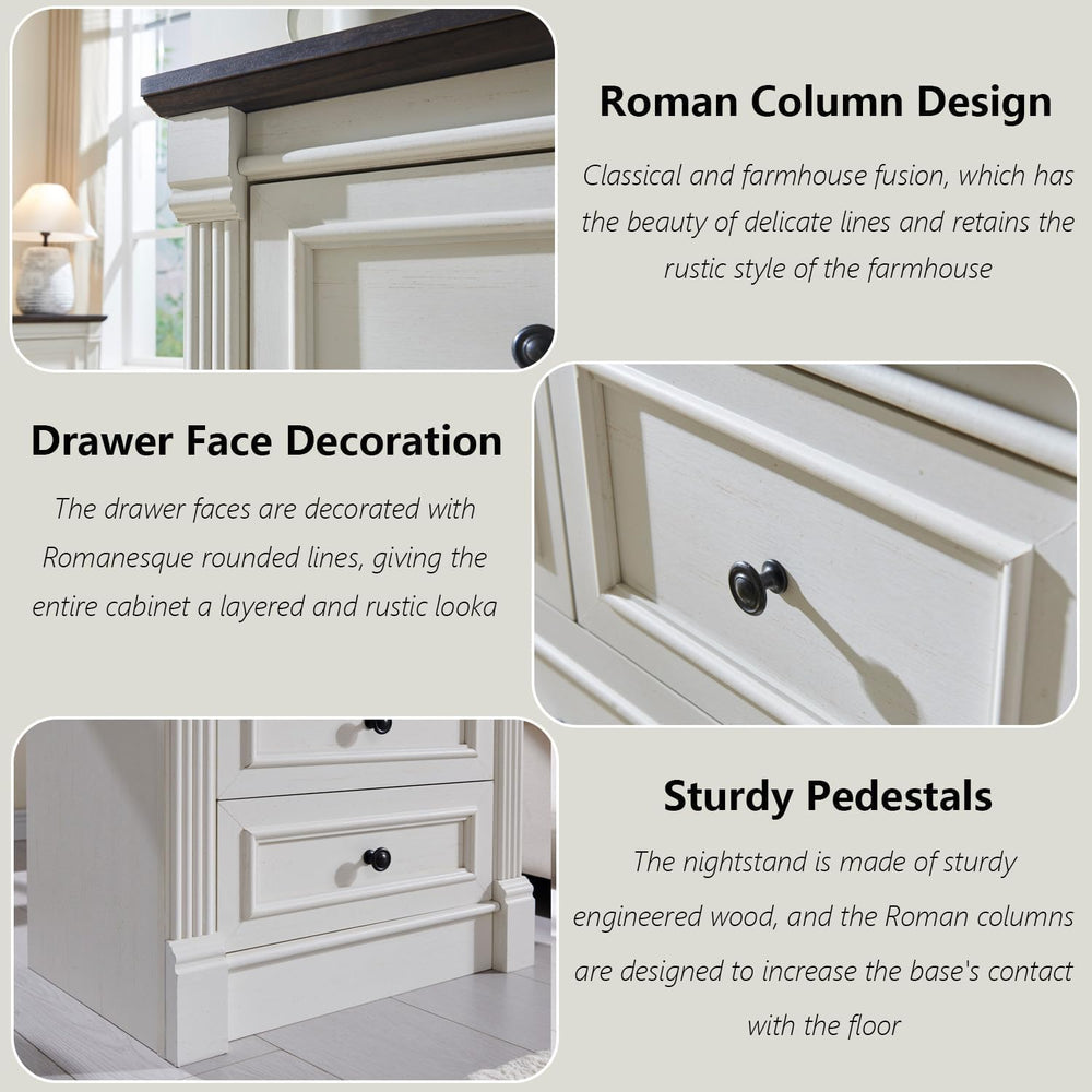 Aitjunz Farmhouse 61" Wide 8 Drawers Dresser for Bedroom, Antique White