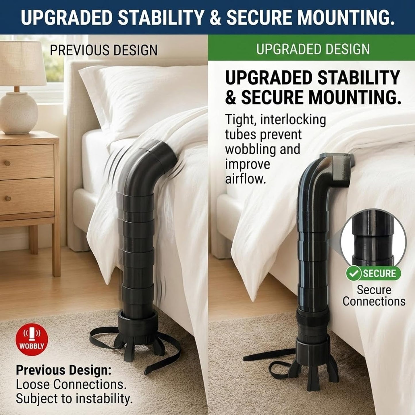 Bed Cooling Fan System for Night Sweats, Under Sheet Bed Fan for Hot Sleepers, Adjustable Bed Fan Cooling System with Powerful Airflow, Bed Cooling Fans for Cooler Sleep