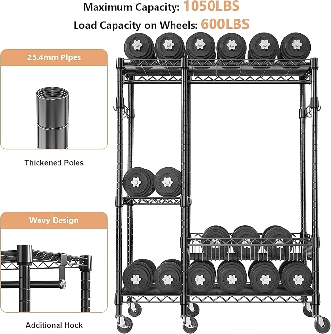 Heavy Duty Rolling Garment Rack 4 Tiers Adjustable Wire Shelving Clothes Rack - Image 6