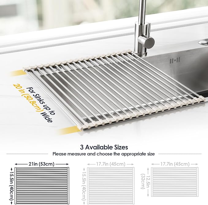 Tomorotec 21" x 15.5" Roll Up Dish Drying Rack Over Sink Drying Rack Sink Cover - Image 4