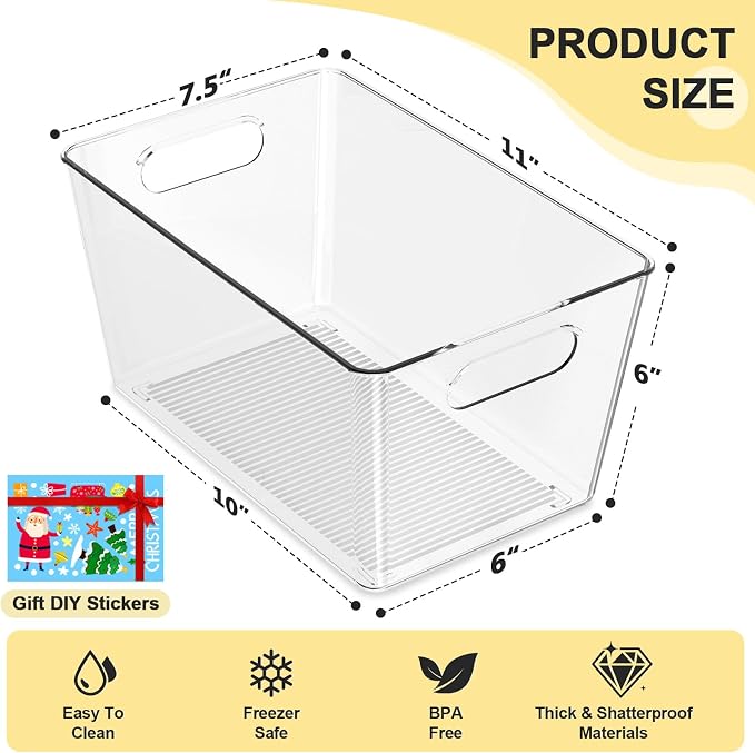 8 Pack Large Clear Plastic Storage Bins, Refrigerator Cabinet Organizers - Image 2