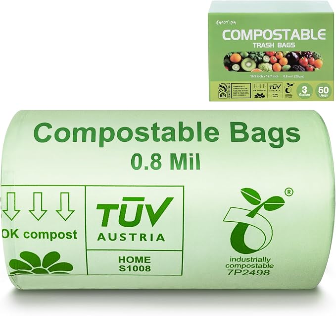 Compostable Trash Bags, Small Compost Bags 3 Gallon, Extra Thick 0.8 Mils by OMOTIYA