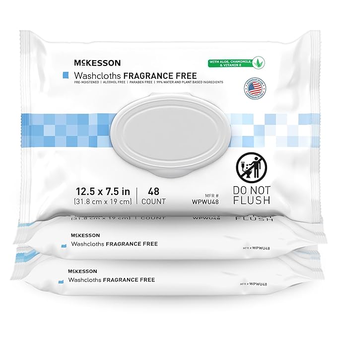 McKesson Washcloth Wipes for Adults, Unscented Disposable Wash Cloths for Body by McKesson