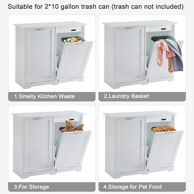 VECELO Double Tilt Out Kitchen Trash Bin Cabinet Dog Proof Garbage Can - Image 5