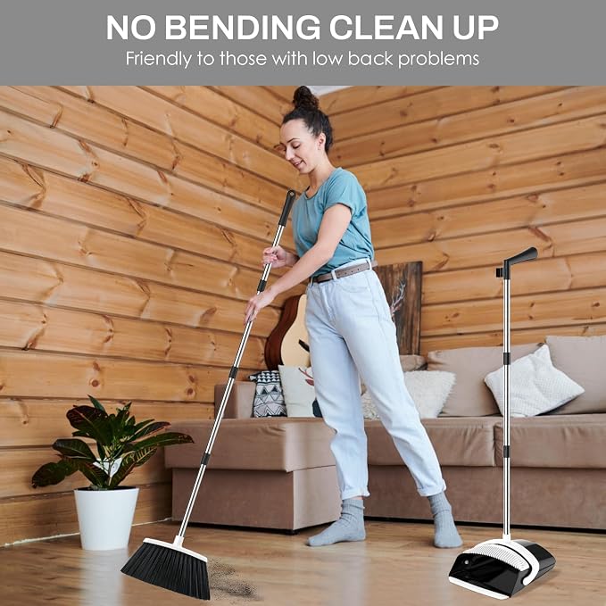 Broom and Dustpan Set for Home, 51-in Long Adjustable Handle Angle Broom and - Image 7