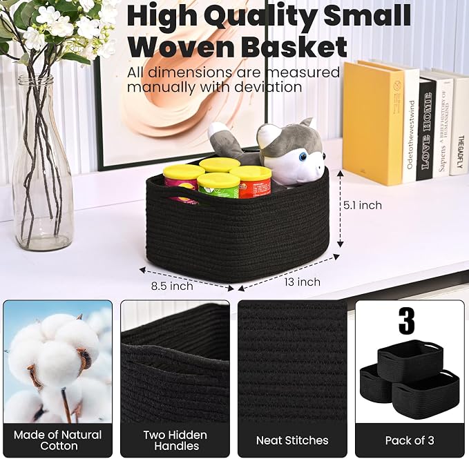 Small Black Baskets for Organizing, Storage Baskets for Shelves, Small Woven - Image 3