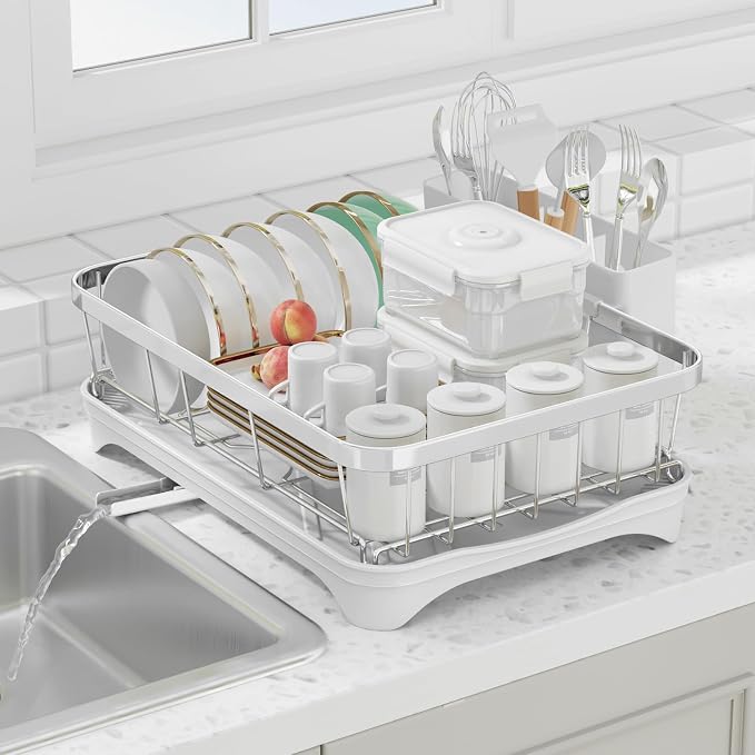 Dish Drying Rack 304 Stainless Steel Dish Racks, Adjustable Spout Auto-Draining by HOMEBOSILY