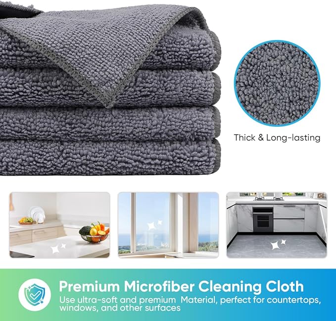 HOMEXCEL Grey Microfiber Cleaning Cloth, 12 Pack Premium Microfiber Towels - Image 2