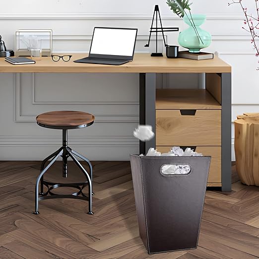 Leather Trash Can Bathroom Wastebasket, 16L/4.2 Gallon Office Garbage Can - Image 4