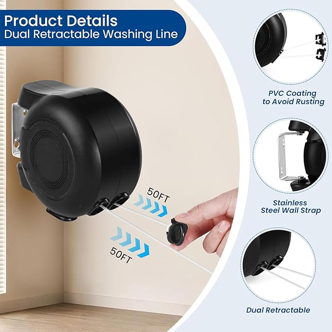 Retractable Double Clothesline – 49 ft x 2 Heavy Duty Clothes Line - Image 4