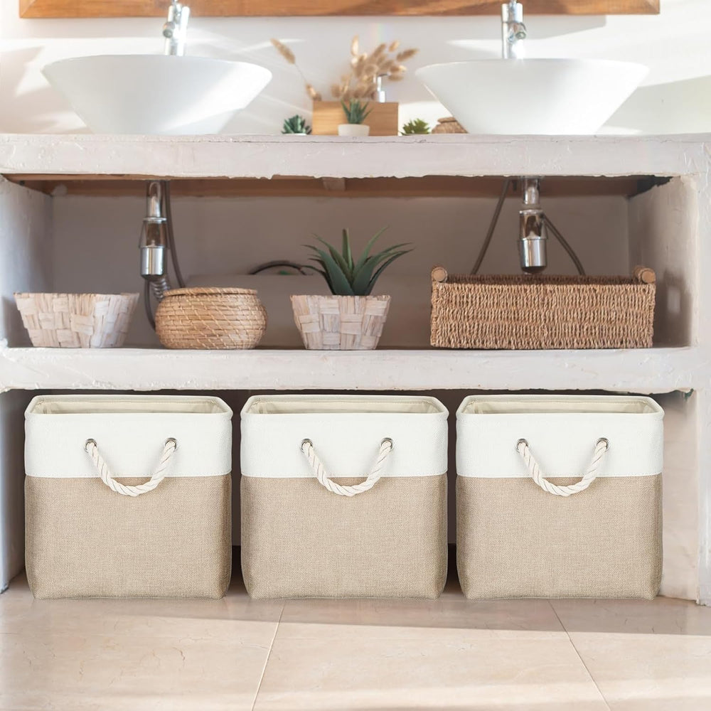 meekoo 8 Pack Fabric Storage Bins Baskets, 11 x 11 x 11 in, Beige