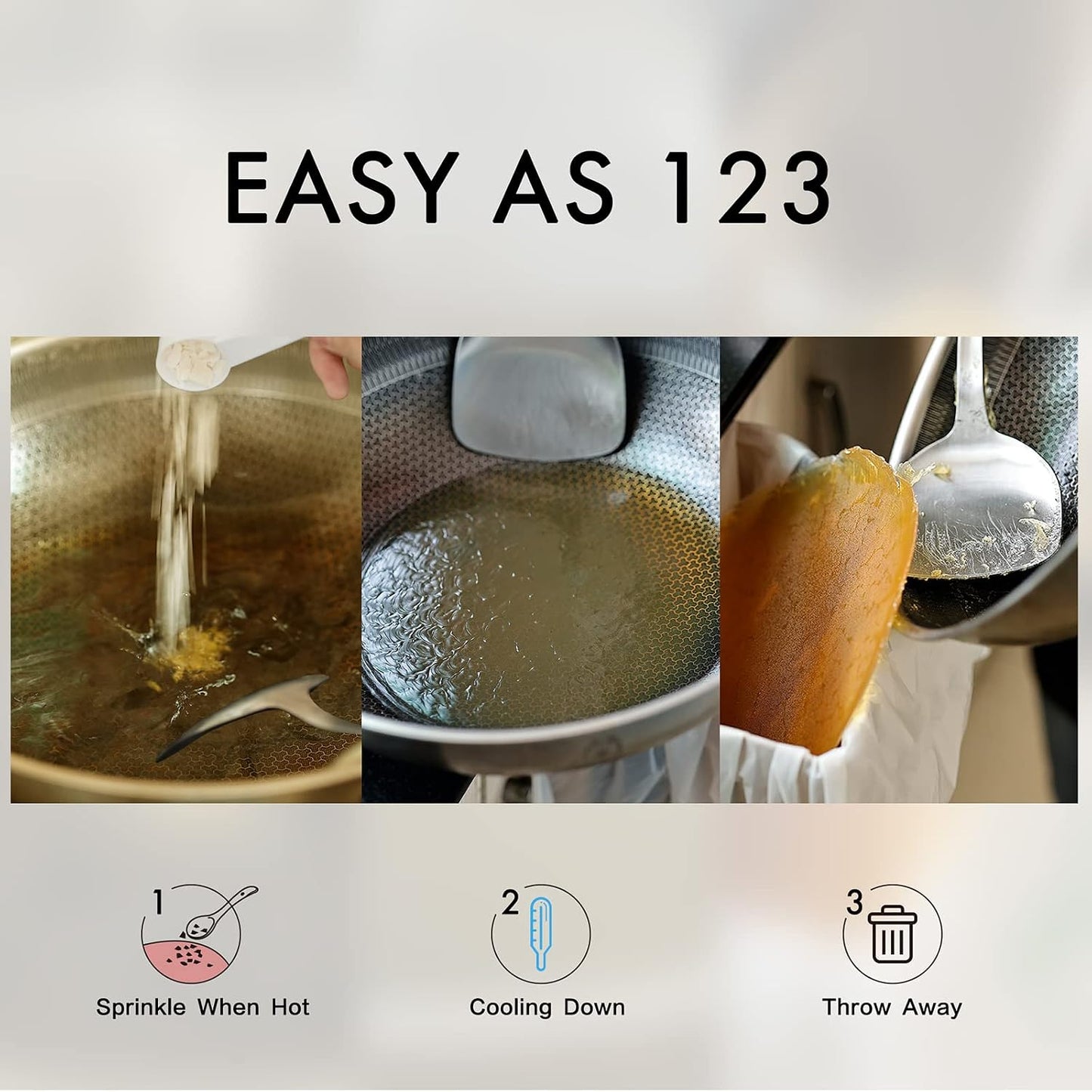 LaSyL Natural Cooking Oil Solidifier Powder, Harden Up to 2.25 Gallon of Fry Oil Away from Mess, 100% Plant-Based Hardener for Disposal, Value Pack 12 Oz