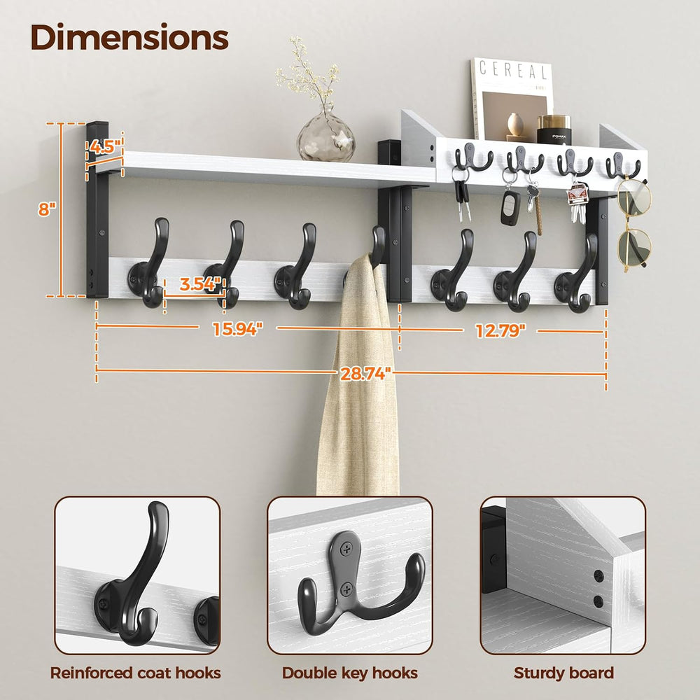 Evermagin 29" Coat Rack Wall Mount with Shelf for Entryway, White