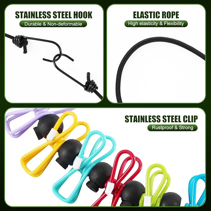 2 Pack Camping Clothesline Portable 12 Clothespins, Camping Accessories Travel - Image 2