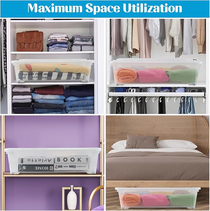 Kiddream 3-Pack 50 Quart Plastic Underbed Storage Bins - Image 5