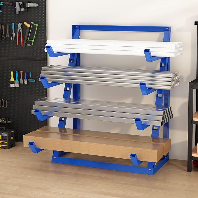 Steel Lumber & Pipe Storage Rack – Heavy Duty 4-Tier Horizontal Organizer Shelf - Image 9