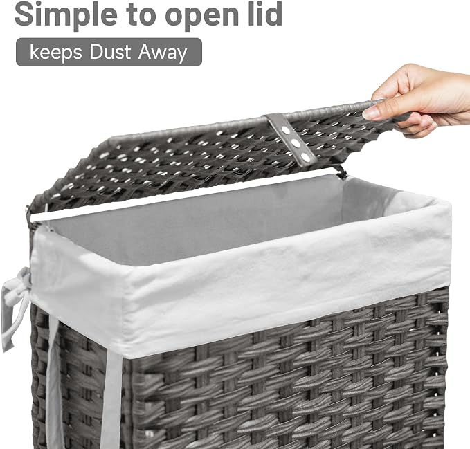 70L Slim Laundry Hamper with Lid & Wheels, 2-Park Rolling Laundry Basket with 4 - Image 5