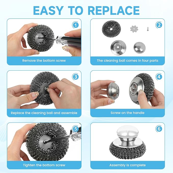 6Pcs Steel Wool Scrubber, Stainless Steel Scrubber - Image 4