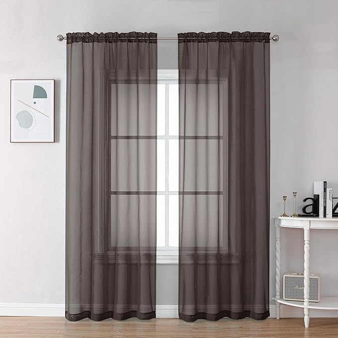 Chyhomenyc Chocolate Brown Sheer Curtains 78 Inches Long 2 Panels Set by Chyhomenyc