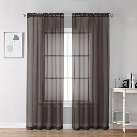 Chyhomenyc Chocolate Brown Sheer Curtains 78 Inches Long 2 Panels Set by Chyhomenyc