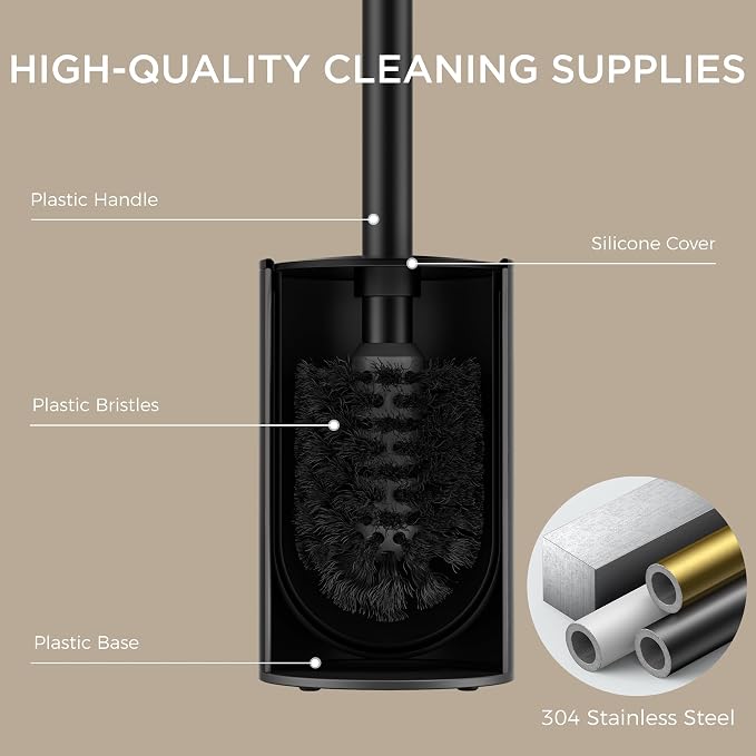 FORIOUS Toilet Brush and Holder Set, 304 Stainless Steel Heavy Duty Base and - Image 2