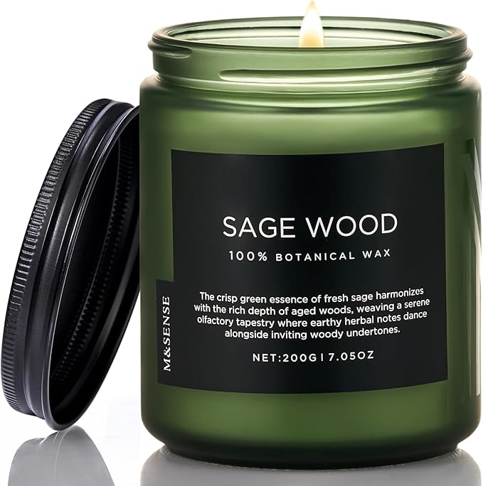 M&SENSE Sage Wood Scented Candle, 7.05oz 50 Hours Long Lasting Clean Non Toxic by MSENSE