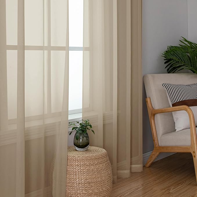 Chyhomenyc Sheer Taupe Curtains 90 inches Long 2 Panels, Light Filtering Soft - Image 8