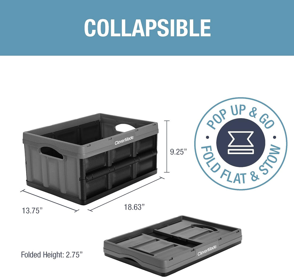 CleverMade Collapsible Storage Bins, 32L 3 Pack, 66 lb Stackable, Stone