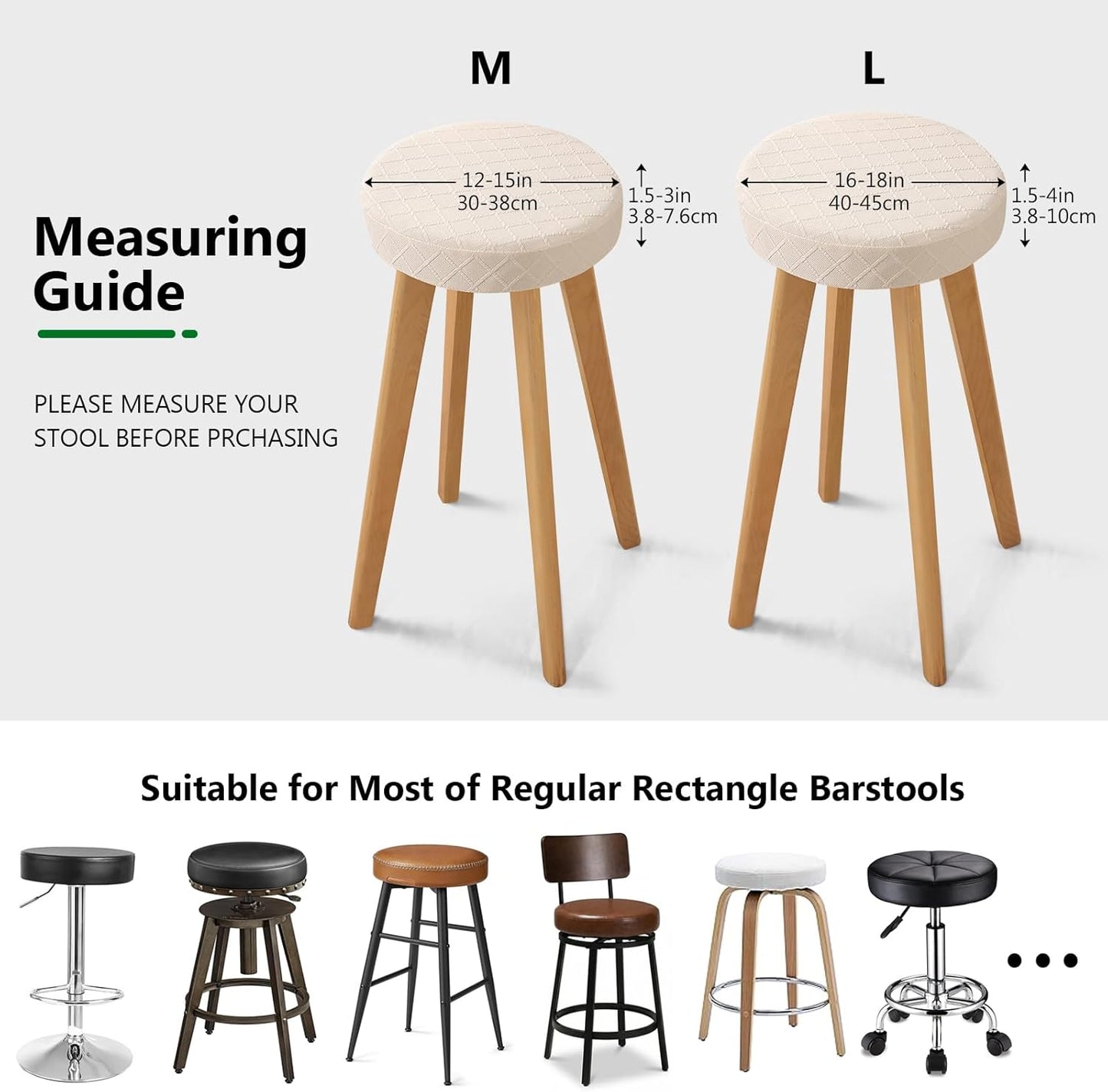 YISUN Stool Covers Round - 4 Pack Waterproof Stretch Seat Slipcover 16-18 Inch Counter Bar Stools, Washable Seat Cushion Slipcover Protector for Kitchen Island Home Bar - Beige