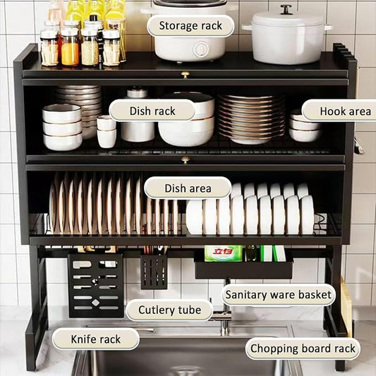 Dish Drying Rack 4 Tiers with Cover, Keep Kitchen Sink Shlef Organized - Image 2