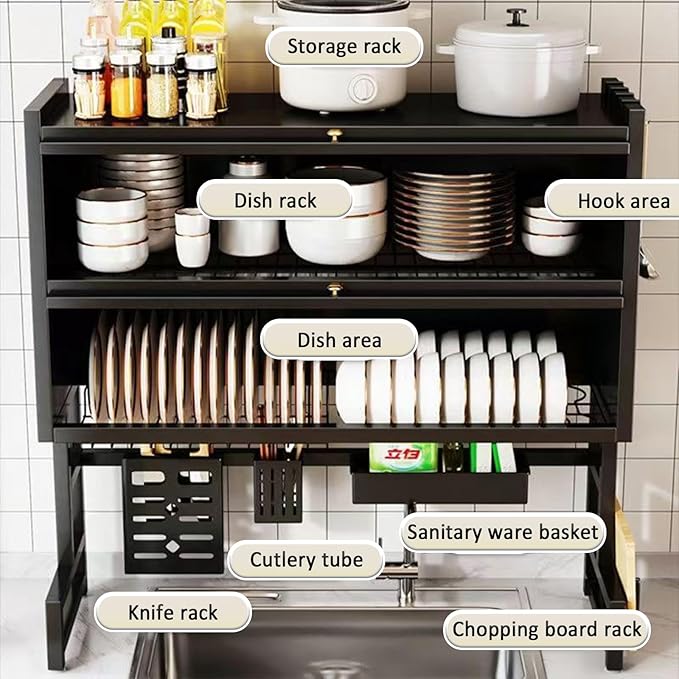 Dish Drying Rack 4 Tiers with Cover, Keep Kitchen Sink Shlef Organized - Image 2