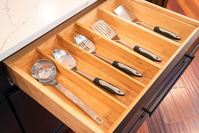 Umilife Bamboo Kitchen Utensils Organizer, 13 Inch Drawer Dividers - Image 6