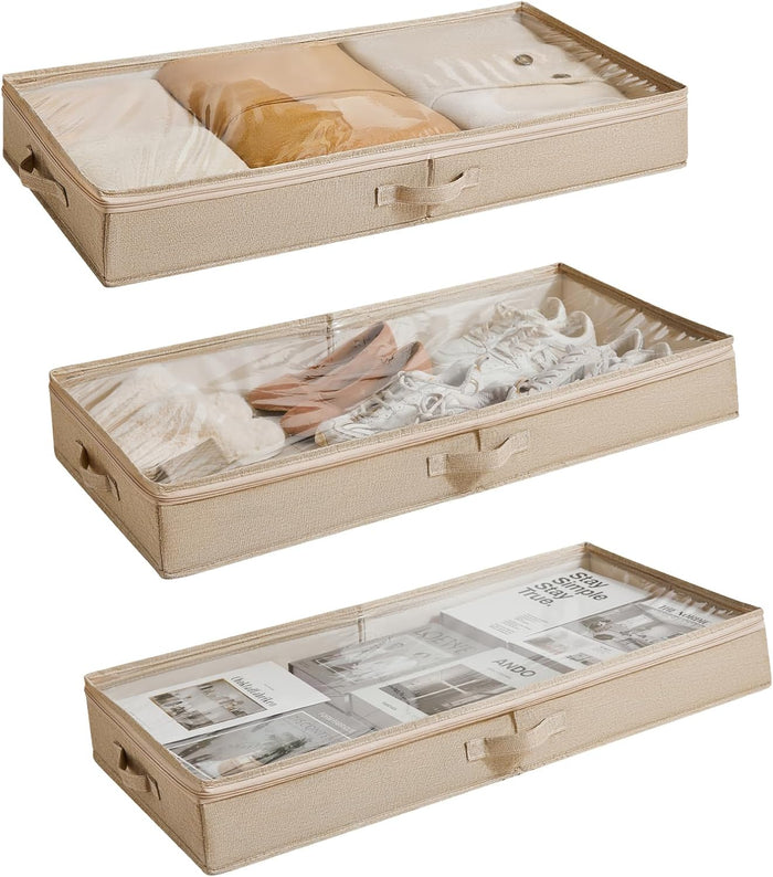 Berdeng 3 Pack Under Bed Storage Containers, Low Profile Underbed Shoes and Clothes Storage Organizer with Sturdy Sidewalls/Bottom, Large Dorm Storage Bins,33 * 17 * 4.5 inches,45L
