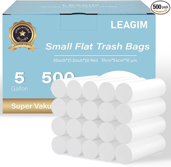500 Count 5 Gallon Trash Bags, Strong Small Garbage Bags, Bathroom Trash Can by LEAGIM