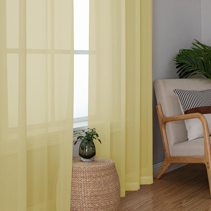 Chyhomenyc Yellow Sheer Curtains 45 Inch Long 2 Panels, Light Filtering Rod - Image 7