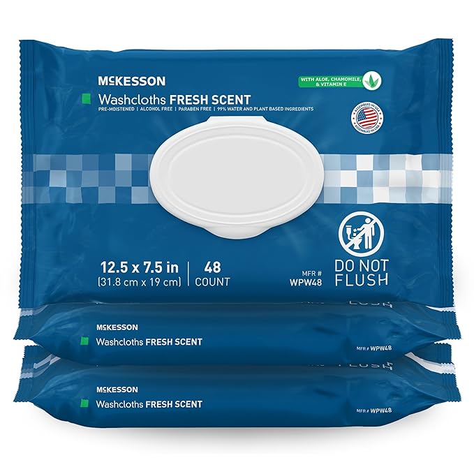 McKesson Washcloth Wipes for Adults, Scented Disposable Wash Cloths for Body by McKesson