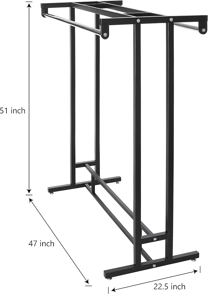 MyGift Black Stainless Steel Freestanding Garment Rack, Heavy Duty Double Rod - Image 4
