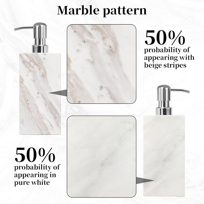 White Marble Soap Dispenser for Bathroom and Kitchen Countertop - Image 7
