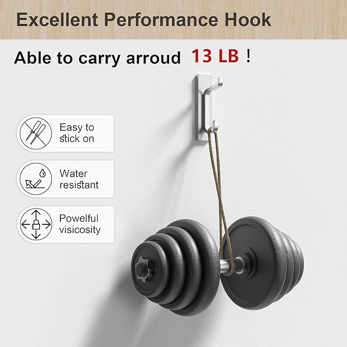 pickpiff Wall Hooks for Coat and Towel: 13LB Adhesive Door Hanger Stick on - Image 2