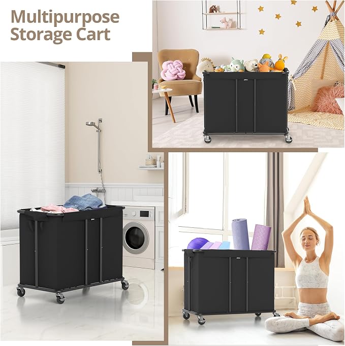 Laundry Hamper with Wheels, 2-Section 230L Large Capacity, Heavy-Duty Rolling - Image 7