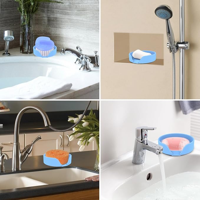 Self Draining Soap Dish, Silicone Suction Cup Soap Holder Tray Savers Container - Image 6